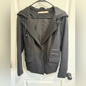 blanc noir Black Hooded Single-Button Blazer